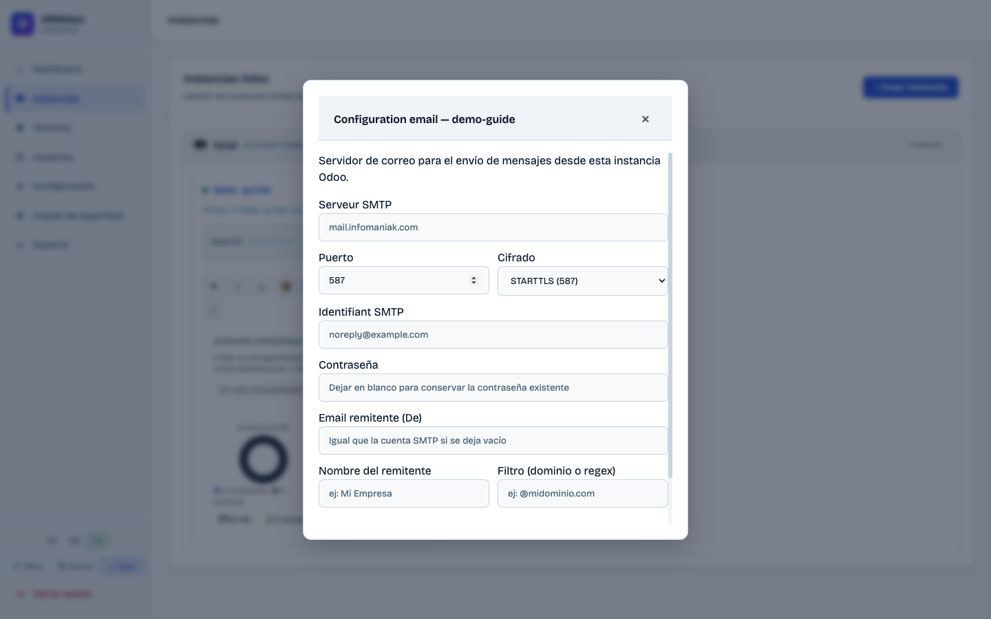Configuración de email de una instancia